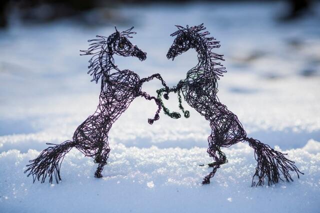 Wire Sculpture, Birthday Gift, Horses, Horse Decor, Art Set, Wild Horses Figurine, Two Animal Figures, Gift For Him - image 1