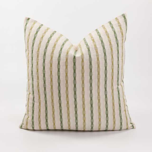 striped Cotton Throw Pillow Cover, Olive Green Beige, Farmhouse Decor - image 1