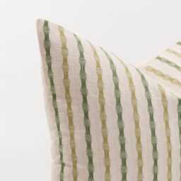 striped Cotton Throw Pillow Cover, Olive Green Beige, Farmhouse Decor - thumbnail 3