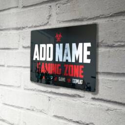 Personalised Metal Mirror Red Gamer Sign - Customised Printed Wall Art Plaque Gaming Zone Caution - thumbnail 2