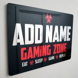 Personalised Metal Mirror Red Gamer Sign - Customised Printed Wall Art Plaque Gaming Zone Caution - thumbnail 3