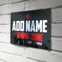 Personalised Metal Mirror Red Gamer Sign - Customised Printed Wall Art Plaque Gaming Zone Caution - thumbnail 1