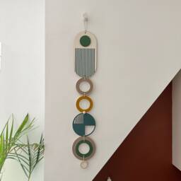 Teal Geometric Wall Art Modern Wood Tapestry, Slimline Decor - thumbnail 2