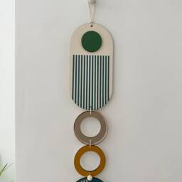 Teal Geometric Wall Art Modern Wood Tapestry, Slimline Decor - thumbnail 3