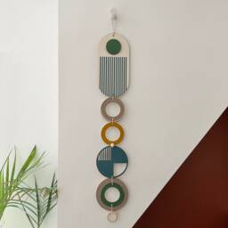 Teal Geometric Wall Art Modern Wood Tapestry, Slimline Decor - thumbnail 4