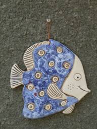 Handmade Ceramic Fish Tile, Blue & Grey Wall Art