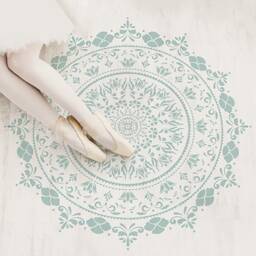 "Flower Mandala Wall Stencil Xl, Boho Tile Floor Decor, Stencilit - Single, Quarter Design, 24""X25" - thumbnail 2