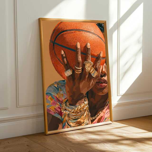 Afrocentric Basketball Art Print Orange, Brown & Gold Boho Decor - Poster Only - image 1