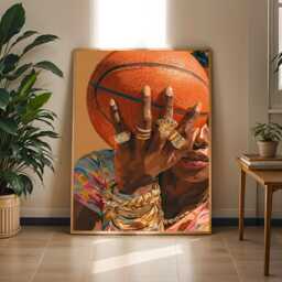 Afrocentric Basketball Art Print Orange, Brown & Gold Boho Decor - Poster Only - thumbnail 2
