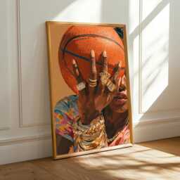 Afrocentric Basketball Art Print Orange, Brown & Gold Boho Decor - Poster Only - thumbnail 1