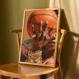 Afrocentric Basketball Art Print Orange, Brown & Gold Boho Decor - Poster Only - thumbnail 3
