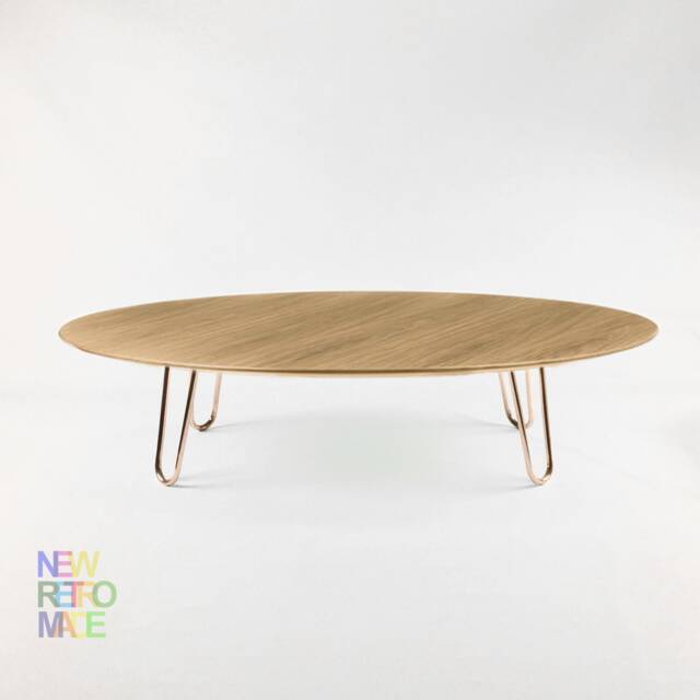 Oak Coffee Table Mid-Century Oval With Copper Hairpin Legs - image 1