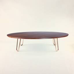 Oak Coffee Table Mid-Century Oval With Copper Hairpin Legs - thumbnail 2