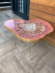 Mother Of Pearl Resin Side Table Pink Quartz Geode Coffee Table
