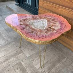 Mother Of Pearl Resin Side Table Pink Quartz Geode Coffee Table - thumbnail 3