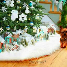 Faux Sheepskin Christmas Tree Skirt - Shaggy White Fur Accent, Usa Made