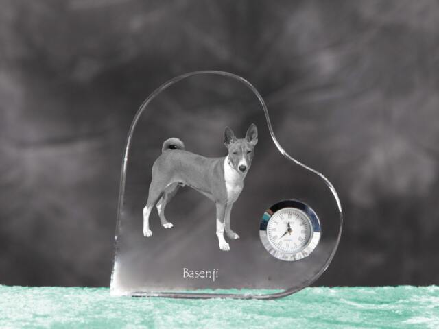 Basenji - Crystal Clock in The Shape Of A Heart With Image Pure-Bred Dog - image 1