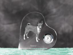 Basenji - Crystal Clock in The Shape Of A Heart With Image Pure-Bred Dog - thumbnail 1