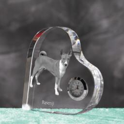 Basenji - Crystal Clock in The Shape Of A Heart With Image Pure-Bred Dog - thumbnail 2
