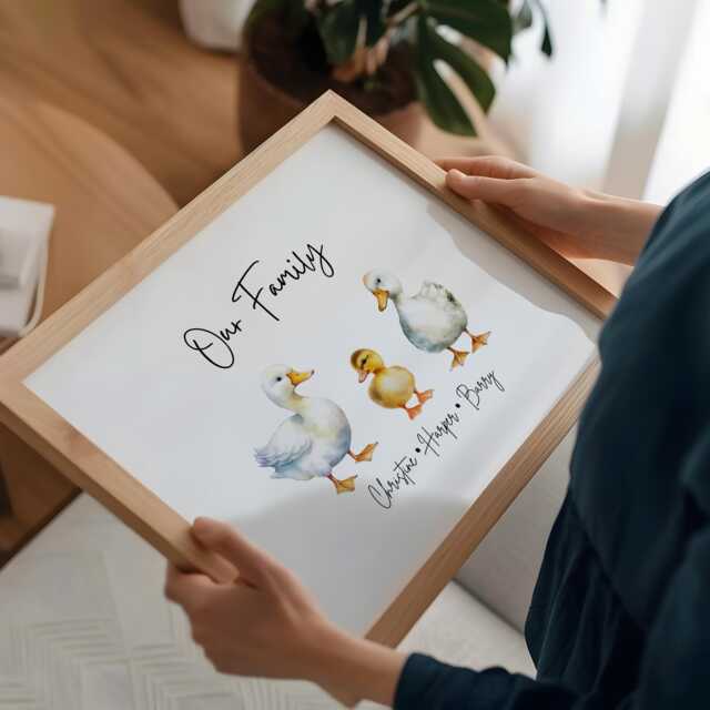 Personalised Framed Duck Family Print, Sign, Gift, Home Decor Gifts, Ducklings Grand Kids, Xmas Gift - image 1
