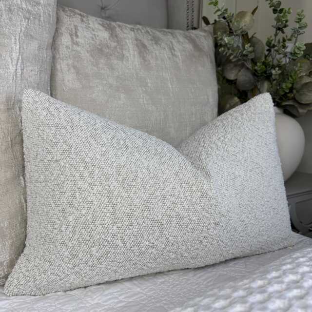 "Neutral Boucle Cushion Cover Durable Designer Fabric For Sofa & Bed Decor - 12"" X 20" - image 1