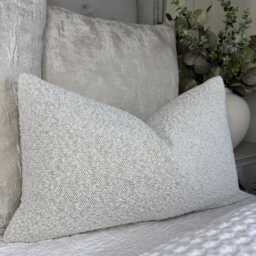 "Neutral Boucle Cushion Cover Durable Designer Fabric For Sofa & Bed Decor - 12"" X 20" - thumbnail 1