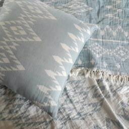Boho Cotton Throw & Sham Set - Aztec Pastel Teal Stonewashed Blanket - thumbnail 3