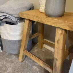 Large Hand Made Rustic Stool - Bath Tub Stool, Milking Weathered Elm Wooden Vintage - thumbnail 2