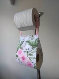 Fabric Tissue Holder Storage, Toilet Roll Holder, Guest Wc, Pink Flowers Decor, Small Bath Furniture