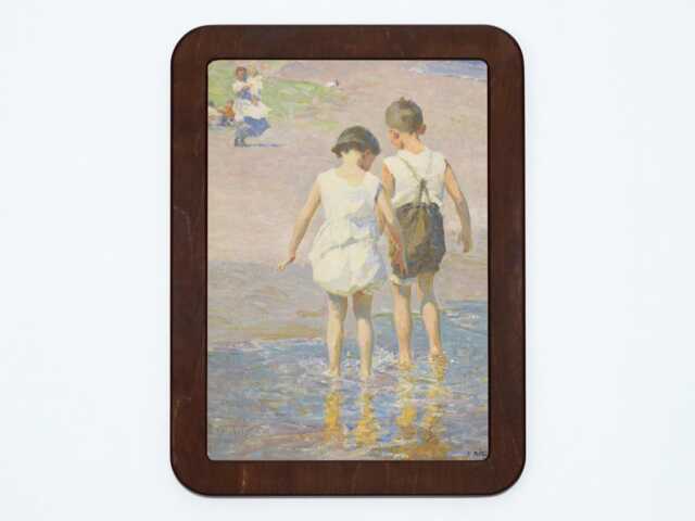 Brother & Sister Edward Henry Potthast Beach Sea Seaside Children Holiday Vacation Classic Painting Wooden Framed Art Print - image 1