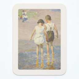 Brother & Sister Edward Henry Potthast Beach Sea Seaside Children Holiday Vacation Classic Painting Wooden Framed Art Print - thumbnail 2