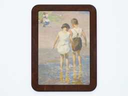 Brother & Sister Edward Henry Potthast Beach Sea Seaside Children Holiday Vacation Classic Painting Wooden Framed Art Print - thumbnail 1