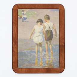 Brother & Sister Edward Henry Potthast Beach Sea Seaside Children Holiday Vacation Classic Painting Wooden Framed Art Print - thumbnail 3