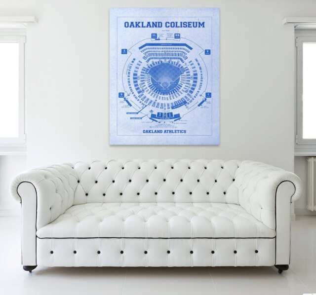 Vintage Oakland Coliseum Blueprint Art Athletics Seating Chart Print - image 1