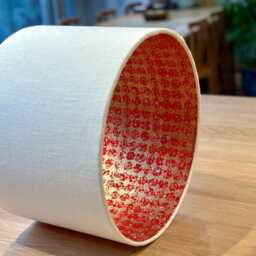 Luxury Lampshade Using Beautiful Japanese Chirugami - Yuzen Paper White Cream Linen Exterior Red Gold Interior - thumbnail 2
