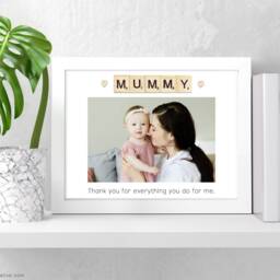 Mother's Day Scrabble Personalised Photo Frame Real Wood, Glass Picture Frame. Print, Custom Message. Family Gift - thumbnail 2