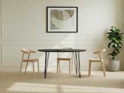 Round Dining Table Black, Solid Oak On Hairpin Legs, Customisable, Fast Shipping, Earth Collection