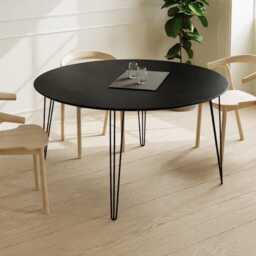 Round Dining Table Black, Solid Oak On Hairpin Legs, Customisable, Fast Shipping, Earth Collection - thumbnail 3