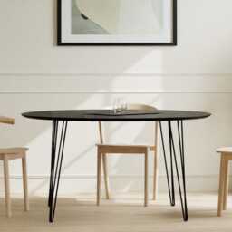 Round Dining Table Black, Solid Oak On Hairpin Legs, Customisable, Fast Shipping, Earth Collection - thumbnail 2