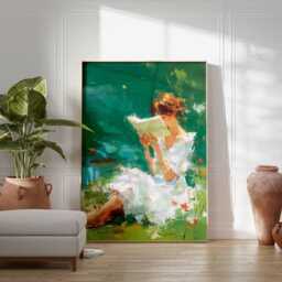 Impressionist Woman Reading Art Print - Peaceful Garden Scene Serene Female Portrait Book Lover Gift - thumbnail 2