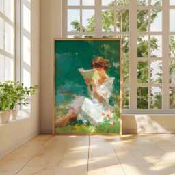 Impressionist Woman Reading Art Print - Peaceful Garden Scene Serene Female Portrait Book Lover Gift - thumbnail 3