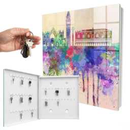 Urban Watercolor Wall Mounted Key Cabinet, Purple Industrial Box, Art, For Lovers Of Art & Architecture - thumbnail 2