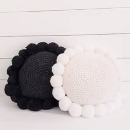 Round Knitted Cushion With White Pompoms - Stockholm - thumbnail 2