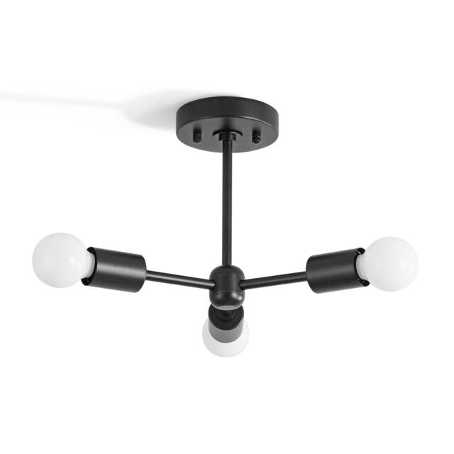 3 Light Matte Black Semi Flush Ceiling - Exposed Bulb Fixture - image 1