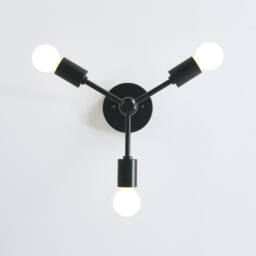 3 Light Matte Black Semi Flush Ceiling - Exposed Bulb Fixture - thumbnail 3