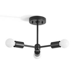 3 Light Matte Black Semi Flush Ceiling - Exposed Bulb Fixture