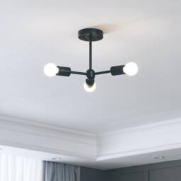 3 Light Matte Black Semi Flush Ceiling - Exposed Bulb Fixture - thumbnail 2