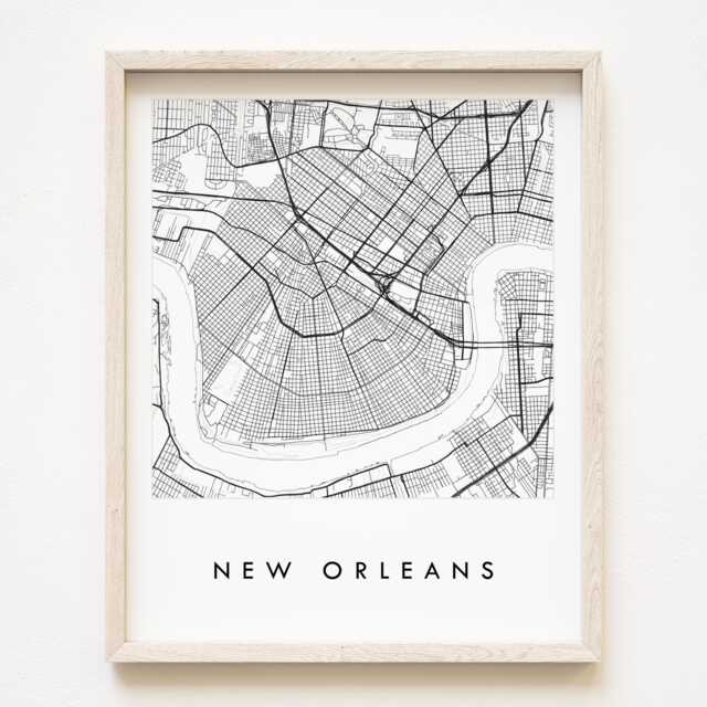 New Orleans Map Street Louisiana City Drawing Black & White - Art Print Wedding Anniversary Graduation Gift Nola Wall Decor - image 1