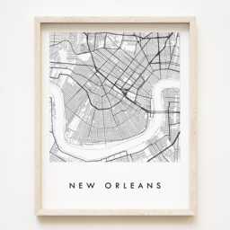 New Orleans Map Street Louisiana City Drawing Black & White - Art Print Wedding Anniversary Graduation Gift Nola Wall Decor - thumbnail 1