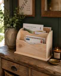 Unpainted Double-Section Wooden Letter Rack Cosmetics Holder Versatile Desk Tidy For Home & Office Organiser - Perfect Arts & Crafts